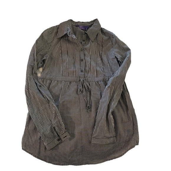 Mylie Cyrus Max Azria Top Juniors Medium Cinch Waist Roll Tab Sleeves Bl… - Picture 1 of 4